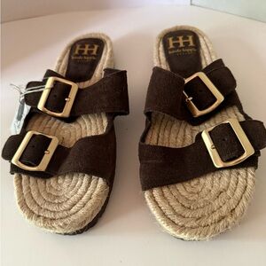 Haute Hippie Brown Suede Double-Buckle Espadrille Sandals Women’s 7.5 NEW